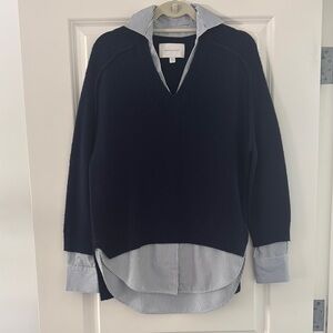 Brochu Walker Black Sweater with Striped Shirt